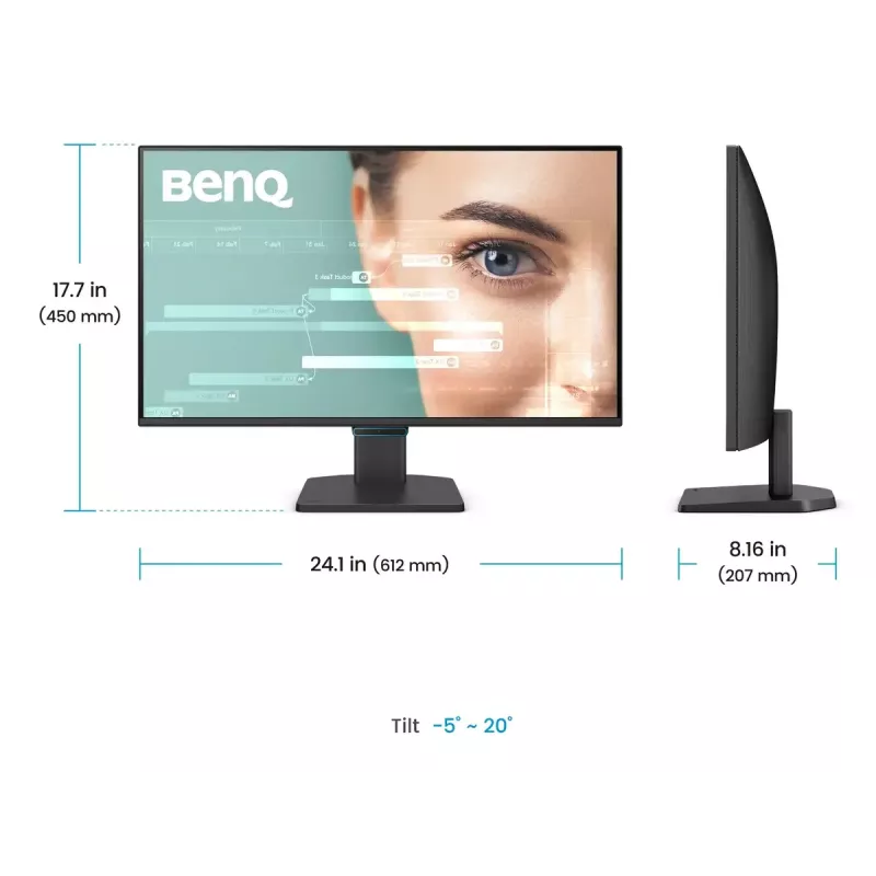 BenQ 27 collu 1080p FHD Eye-Care monitors — 27 collas (68,6 cm), 1920×1080, 5 ms, IPS/LCD, matēts, 16:9, 178°/178°, iebūvēti skaļruņi, VESA, melns