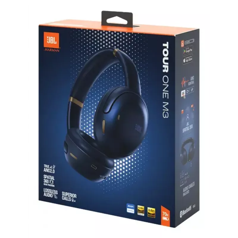 JBL Tour One M3 austiņas, vadu un bezvadu, galvas stīpa, zvaniem/mūzikai, USB Type-C, Bluetooth, zilas
