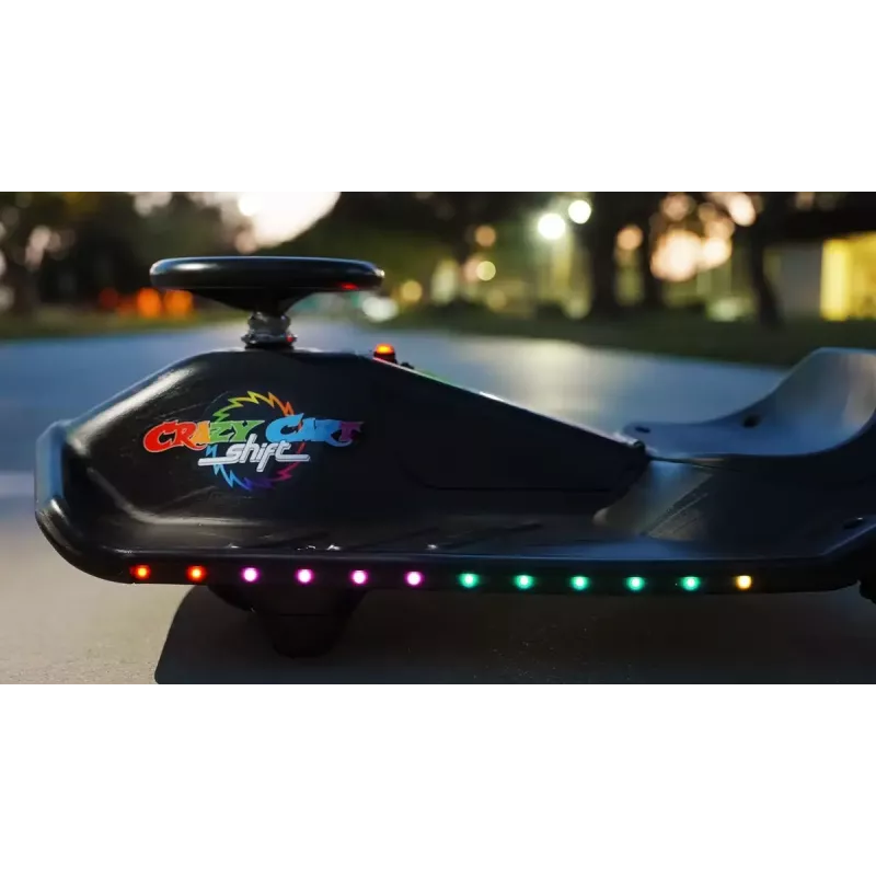 Elektriskais drift karts Razor CRAZY CART Shift Lightshow — uzlādējams litija akumulators, LED gaismas šovs, 13 km/h, 40 min
