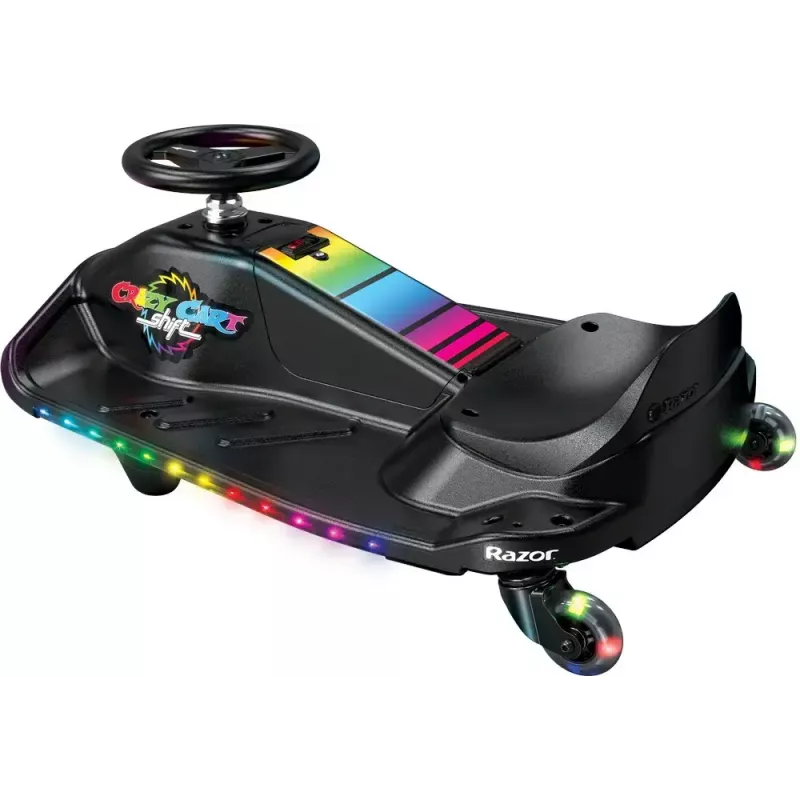 Elektriskais drift karts Razor CRAZY CART Shift Lightshow — uzlādējams litija akumulators, LED gaismas šovs, 13 km/h, 40 min