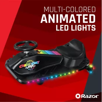 Elektriskais drift karts Razor CRAZY CART Shift Lightshow — uzlādējams litija akumulators, LED gaismas šovs, 13 km/h, 40 min