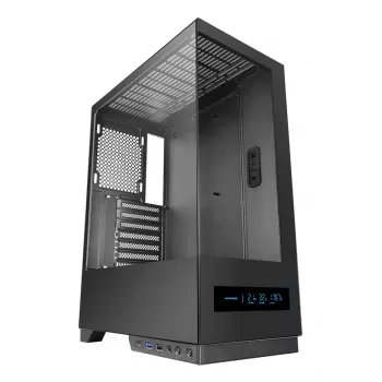 PC korpuss TACENS MARS MC-PULSAR LCD ATX Midi Tower, rūdīts stikls, priekšējais LCD, USB-C, atbalsta GPU 33,2 cm