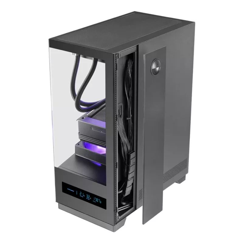 PC korpuss TACENS MARS MC-PULSAR LCD ATX Midi Tower, rūdīts stikls, priekšējais LCD, USB-C, atbalsta GPU 33,2 cm