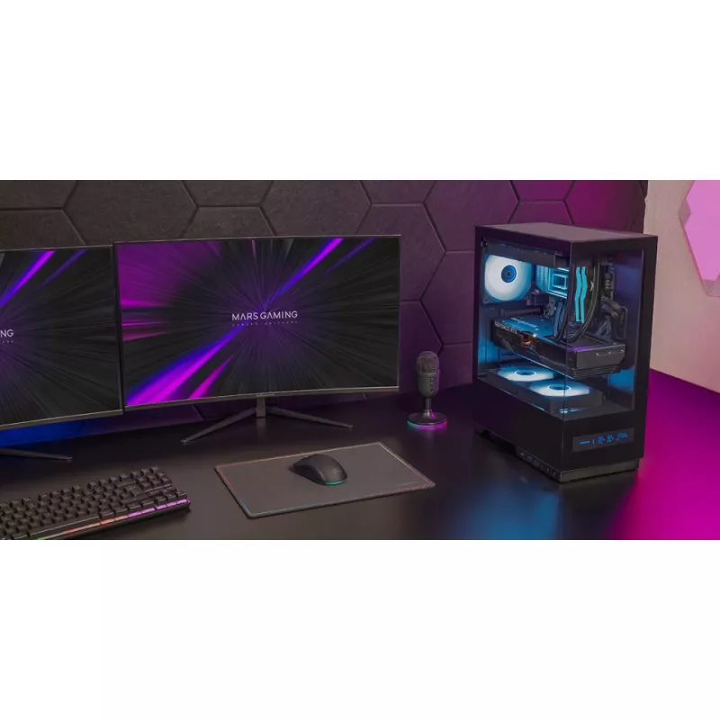 PC korpuss TACENS MARS MC-PULSAR LCD ATX Midi Tower, rūdīts stikls, priekšējais LCD, USB-C, atbalsta GPU 33,2 cm