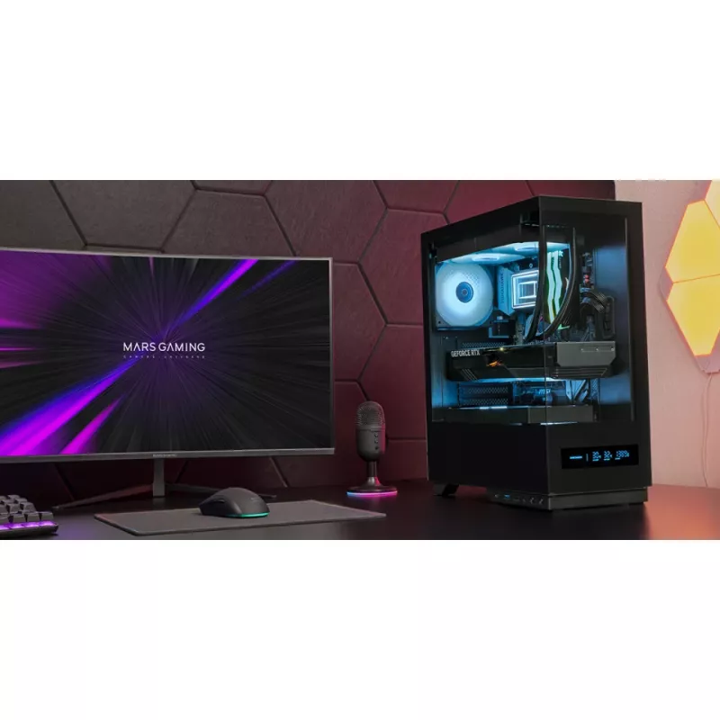 PC korpuss TACENS MARS MC-PULSAR LCD ATX Midi Tower, rūdīts stikls, priekšējais LCD, USB-C, atbalsta GPU 33,2 cm