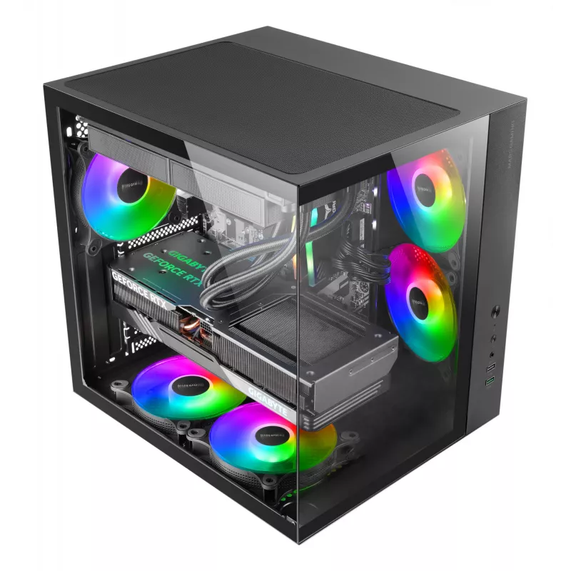 PC Case TACENS Mars Gaming MCV-ONE Midi Tower — Melns, ATX/Micro-ATX/Mini-ITX, tempered glass, supports 120 mm fans