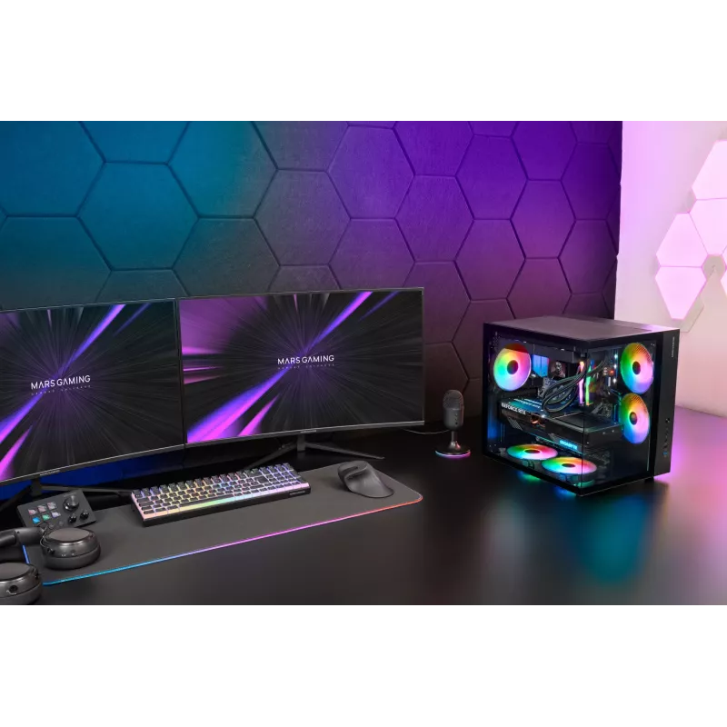 PC Case TACENS Mars Gaming MCV-ONE Midi Tower — Melns, ATX/Micro-ATX/Mini-ITX, tempered glass, supports 120 mm fans