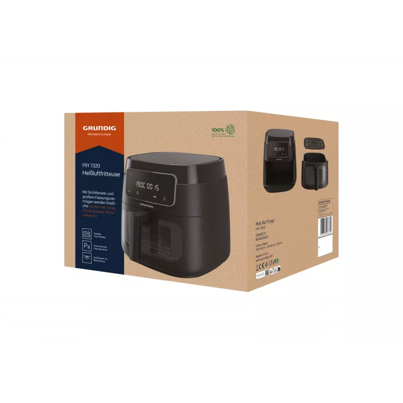 Grundig FRY 7320 Single 7,6 L Brīvi stāvoša 1900 W Karstā gaisa fritieris Melns