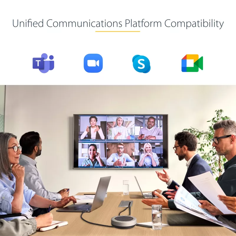 StarTech.com USB-C skaļruņa dokstacija, mini pārnēsājams konferences skaļrunis un audio doks, USB-C uz VGA/4K HDMI, 2x USB-A centrmezgls, mikrofons/skaļrunis, Teams/Zoom/softphone skaļrunis