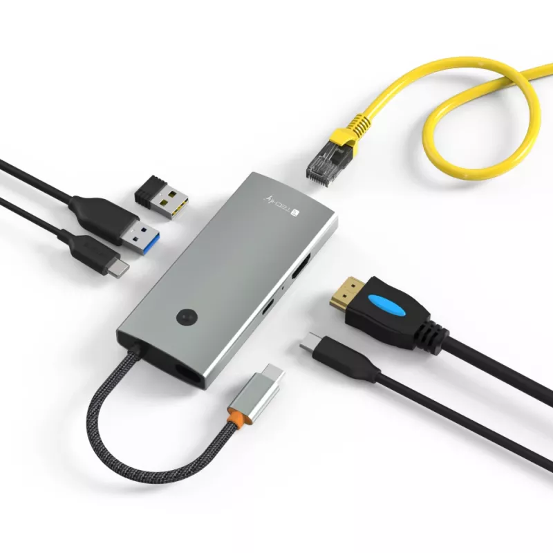 Techly IUSB32C-HUB6HPDI saskarnes centrmezgls USB 3.2 Gen 1 (3.1 Gen 1) Type-C 5000 Mbit/s Alumīnijs