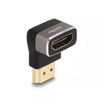 DeLOCK HDMI adapteris, vīrišķais pret sievišķo, 90° uz augšu leņķī, 8K 60 Hz, pelēks metāls