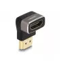 DeLOCK HDMI adapteris, vīrišķais pret sievišķo, 90° uz augšu leņķī, 8K 60 Hz, pelēks metāls