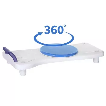 Vannas soliņš ActionMed LW400AM 2-in-1 ar grozāmu pārvietošanās disku, balts, mitrumizturīgs, ergonomisks sēdeklis, pakaramā atvere