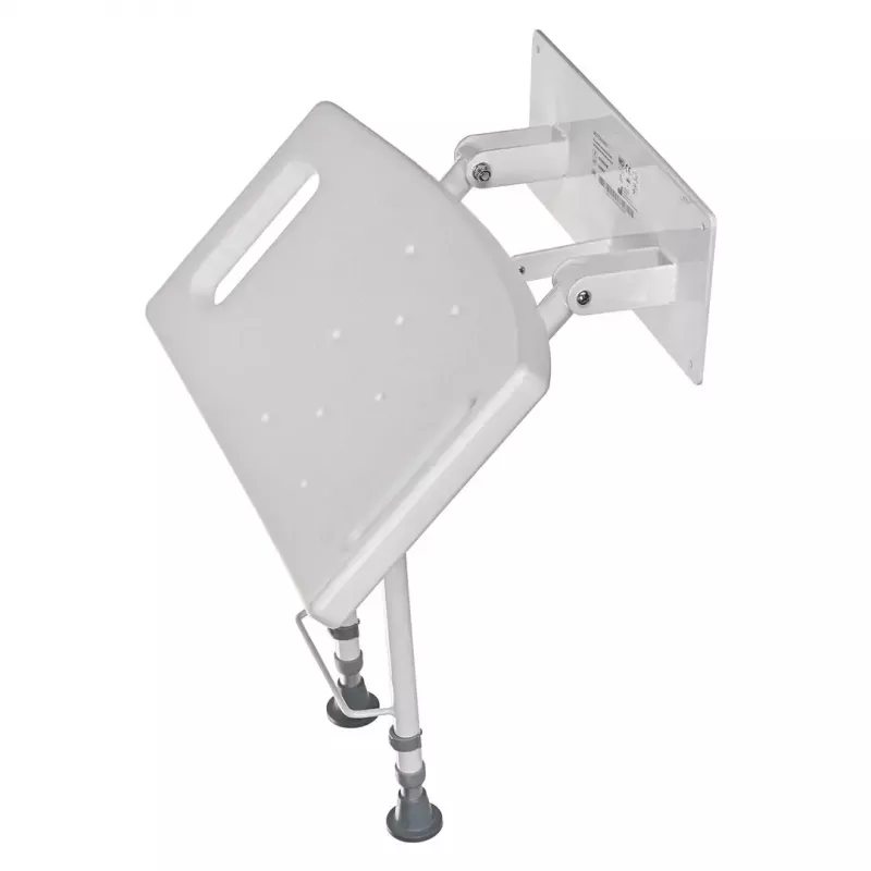 Pie sienas stiprināms salokāms dušas krēsls ActionMed KP600AM — balts, ergonomisks sēdeklis, regulējamas neslīdošas kājiņas, 3 kg