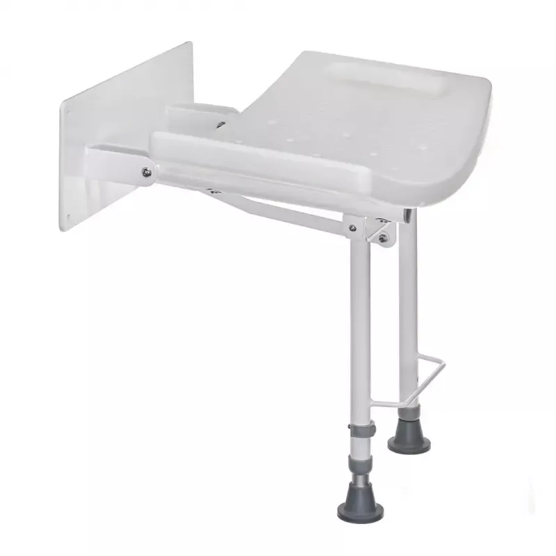 Pie sienas stiprināms salokāms dušas krēsls ActionMed KP600AM — balts, ergonomisks sēdeklis, regulējamas neslīdošas kājiņas, 3 kg
