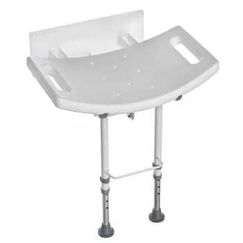 Pie sienas stiprināms salokāms dušas krēsls ActionMed KP600AM — balts, ergonomisks sēdeklis, regulējamas neslīdošas kājiņas, 3 kg