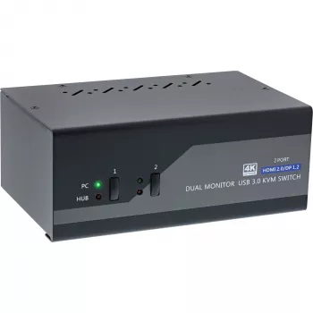 InLine KVM Desktop Switch, 2-portu, divu monitoru, DP+HDMI, 4K, USB 3.0, Audio