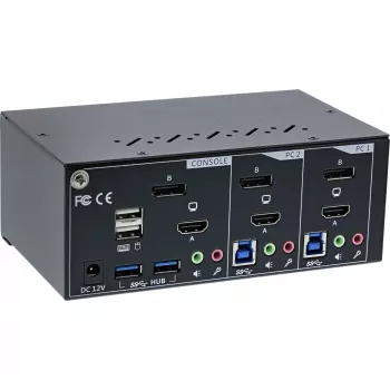 InLine KVM Desktop Switch, 2-portu, divu monitoru, DP+HDMI, 4K, USB 3.0, Audio