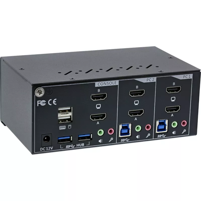 KVM Desktop Switch InLine 62652I 2-portu divu monitoru HDMI 4K USB 3.0 Audio