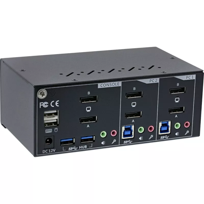 InLine KVM darbvirsmas slēdzis, 2 porti, divu monitoru DP 1.2, 4K, USB 3.0, Audio