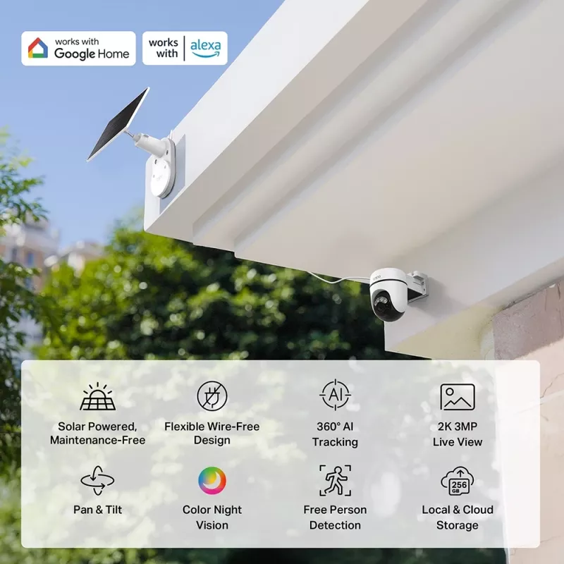 TP-Link Tapo ar saules enerģiju darbināms pagriežams/noliecams drošības kameras komplekts