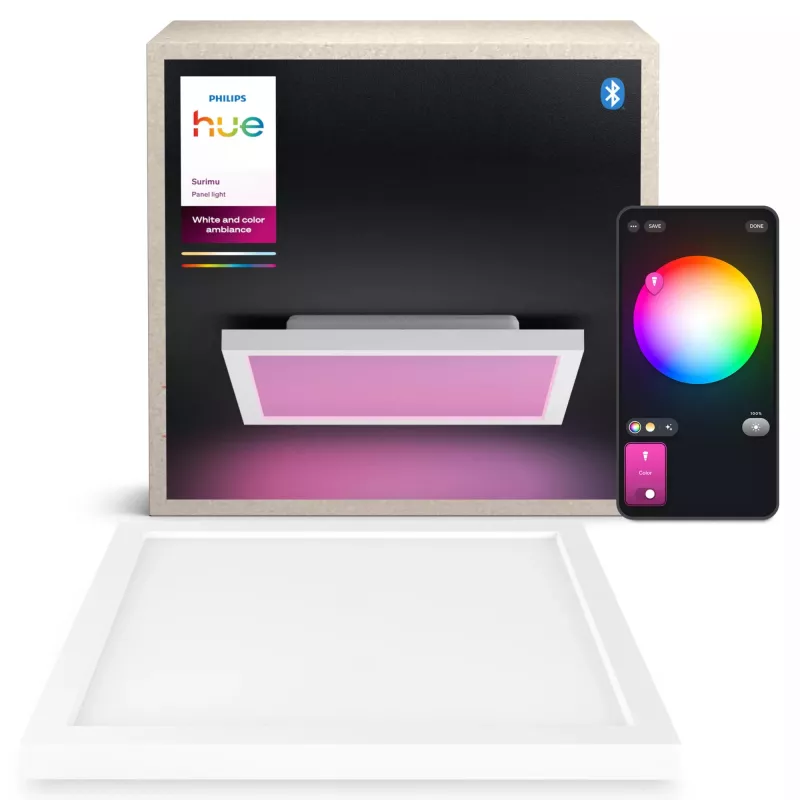 Philips Surimu Square Panel, viedais griestu gaismeklis, Bluetooth/Zigbee, balta, alumīnijs, daudzkrāsu, 2000 K