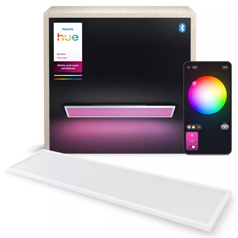 Philips Surimu Rectangle Panel viedais griestu lukturis, Bluetooth/Zigbee, 1200×300×48 mm, 220–240 V, balts