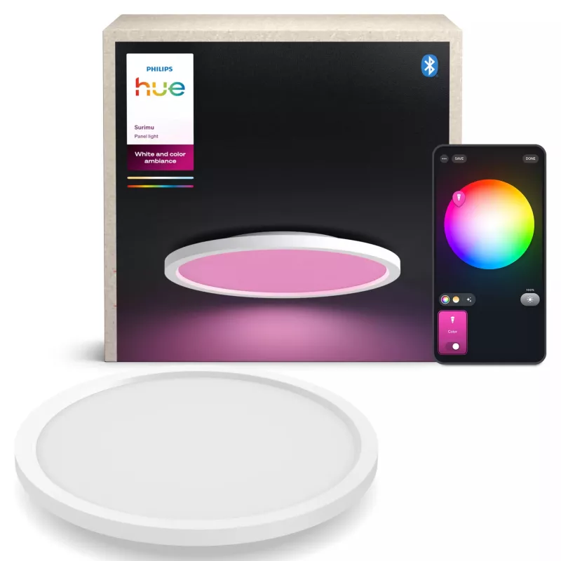 Philips Surimu Apaļais panelis, Viedā griestu lampa, Bluetooth/Zigbee, Balta, Alumīnijs, Daudzkrāsains, 2000 K