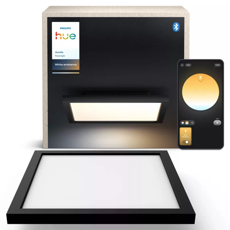 Philips Aurelle Square Panel, viedā griestu lampa, Bluetooth/Zigbee, melna, LED, alumīnijs, maināma