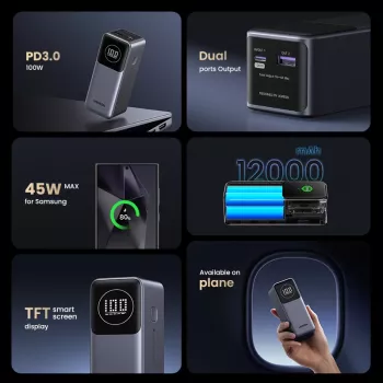 Pārnēsājams ārējais akumulators Ugreen 12000mAh 100W ātrā uzlāde