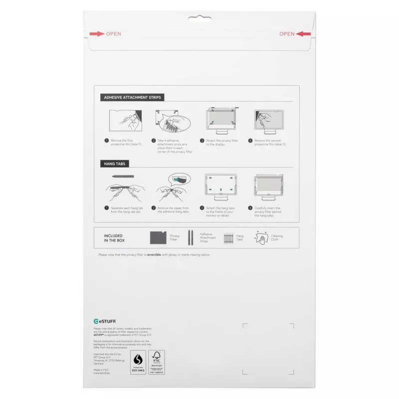 Bezrāmja displeja privātuma filtrs eSTUFF GLBB551210680 55 collas 16:9