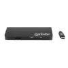 Manhattan USB-C dokstacija/multiportu adapteris ar karšu lasītāju, pieslēgvietas (x5): Ethernet, USB-A (3) un USB-C, 5 Gbps (USB 3.2 Gen1 jeb USB 3.0), ar strāvas piegādi (100 W) USB-C pieslēgvietai (piezīme: nepieciešams papildu USB-C sienas lādētājs un USB-C kabelis), universāli piemērots visām ierīcēm, alumīnijs