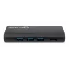 Manhattan USB-C dokstacija/multiportu adapteris ar karšu lasītāju, pieslēgvietas (x5): Ethernet, USB-A (3) un USB-C, 5 Gbps (USB 3.2 Gen1 jeb USB 3.0), ar strāvas piegādi (100 W) USB-C pieslēgvietai (piezīme: nepieciešams papildu USB-C sienas lādētājs un USB-C kabelis), universāli piemērots visām ierīcēm, alumīnijs