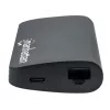 Manhattan USB-C dokstacija/multiportu adapteris ar karšu lasītāju, pieslēgvietas (x5): Ethernet, USB-A (3) un USB-C, 5 Gbps (USB 3.2 Gen1 jeb USB 3.0), ar strāvas piegādi (100 W) USB-C pieslēgvietai (piezīme: nepieciešams papildu USB-C sienas lādētājs un USB-C kabelis), universāli piemērots visām ierīcēm, alumīnijs