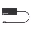 Manhattan USB-C dokstacija/multiportu adapteris ar karšu lasītāju, pieslēgvietas (x5): Ethernet, USB-A (3) un USB-C, 5 Gbps (USB 3.2 Gen1 jeb USB 3.0), ar strāvas piegādi (100 W) USB-C pieslēgvietai (piezīme: nepieciešams papildu USB-C sienas lādētājs un USB-C kabelis), universāli piemērots visām ierīcēm, alumīnijs