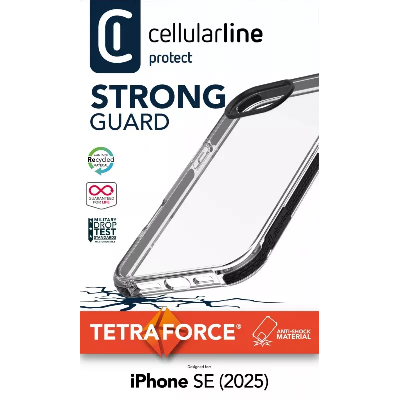Cellularline Tetra Force Strong Guard - iPhone 16e īpaši aizsargājošs, triecienizturīgs elastīgs futrālis ar integrētu Microban® antibakteriālo tehnoloģiju
