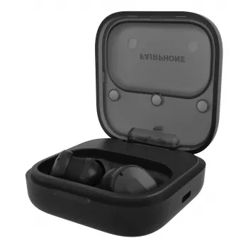 Austiņas Fairphone Fairbuds TWS in-ear, melnas — Bluetooth, USB‑C, 20–20 000 Hz, 10 m darbības attālums