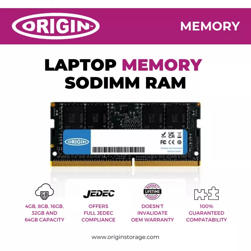 Origin Storage 32GB DDR4 3200MHz SODIMM 2Rx8 Non-ECC 1.2V, 32 GB, 1 x 32 GB, DDR4, 3200 MHz, 260-pin SO-DIMM