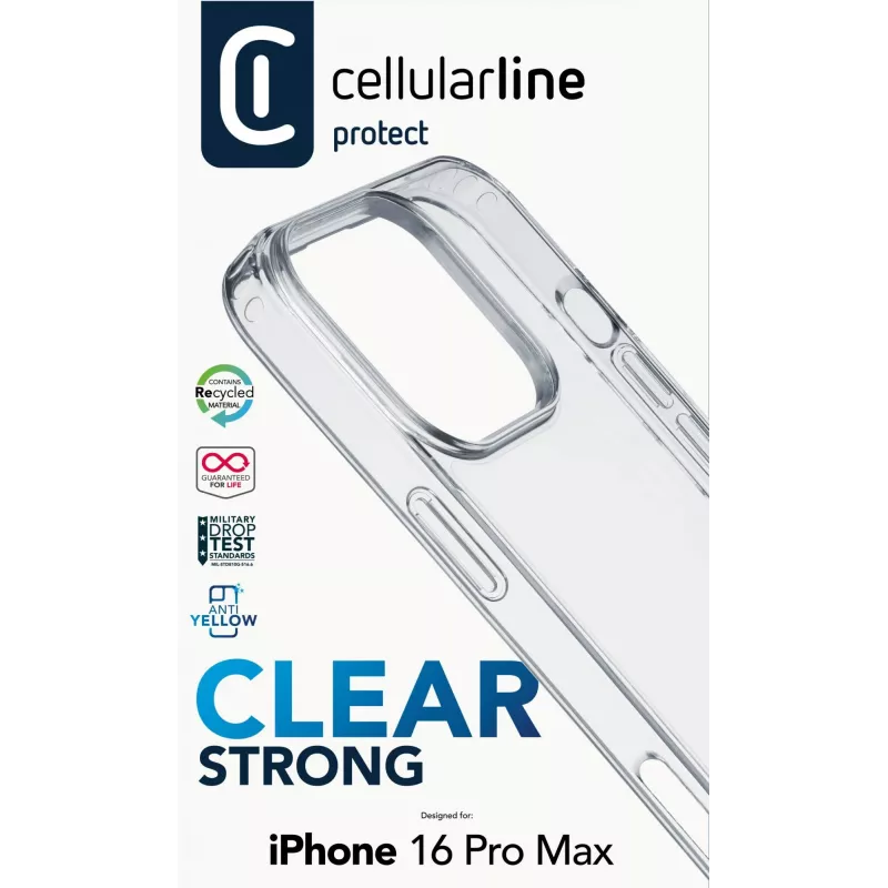 Cellularline Clear Protect - iPhone 16 Pro Max cietais futrālis ar gumijas malām