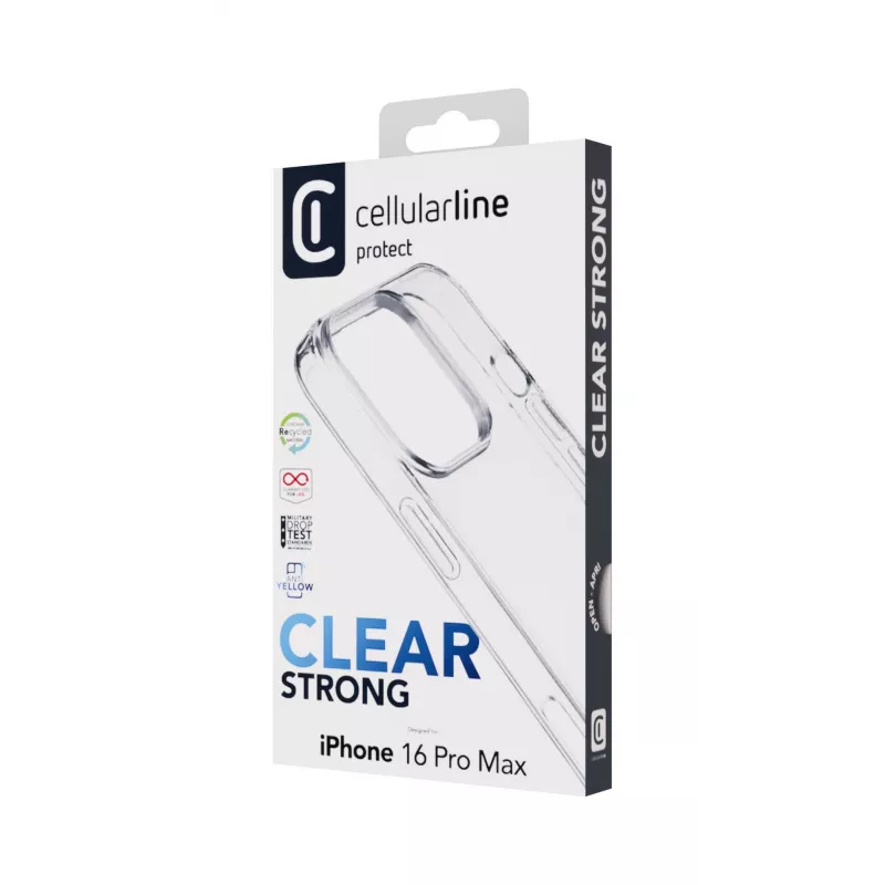 Cellularline Clear Protect - iPhone 16 Pro Max cietais futrālis ar gumijas malām