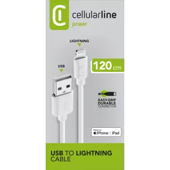Cellularline strāvas kabelis 120cm - Lightning Lightning kabelis uzlādei un datu pārsūtīšanai