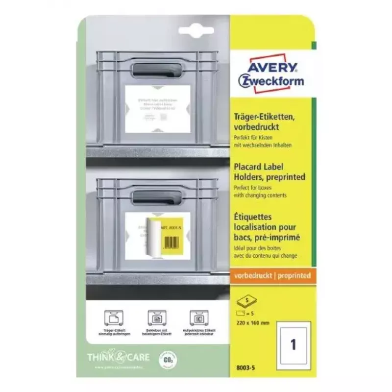 Avery Placard Label Holders A4 gaiši pelēki 22x16cm 5 uzlīmju turētāji