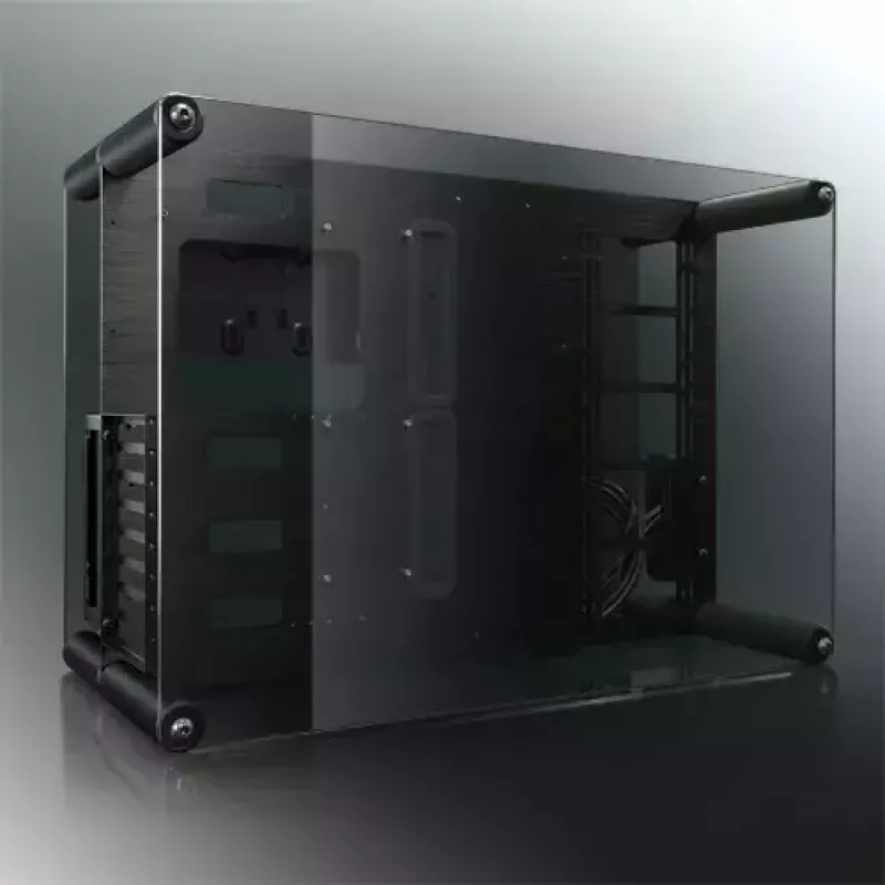 RAIJINTEK Paean galddatora korpuss — melns caurspīdīgs, ATX/Micro-ATX/Mini-ITX, 4x USB 3.2 Gen1, 3x3.5 collu + 3x2.5 collu nodalījumi