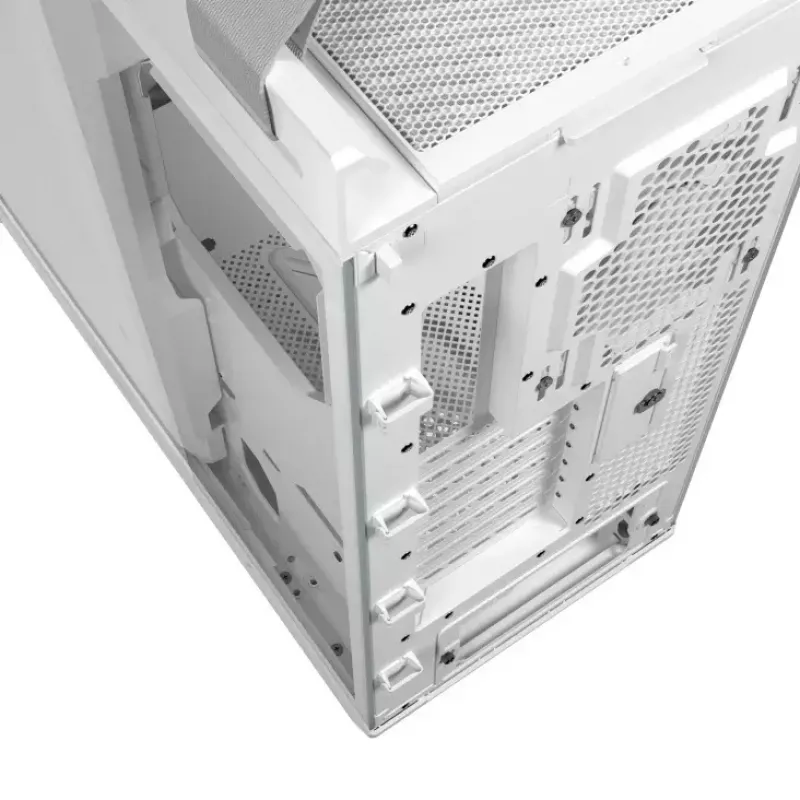 PC korpuss ASUS ROG Strix Helios II Midi Tower balts — atbalsta EATX/ATX/Micro‑ATX/Mini‑ITX, 3x140mm priekšā + 1x140mm aizmugurē, 2×3,5 collu + 4×2,5 collu sloti, rūdīts stikls