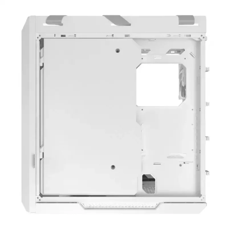PC korpuss ASUS ROG Strix Helios II Midi Tower balts — atbalsta EATX/ATX/Micro‑ATX/Mini‑ITX, 3x140mm priekšā + 1x140mm aizmugurē, 2×3,5 collu + 4×2,5 collu sloti, rūdīts stikls