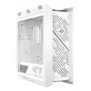 PC korpuss ASUS ROG Strix Helios II Midi Tower balts — atbalsta EATX/ATX/Micro‑ATX/Mini‑ITX, 3x140mm priekšā + 1x140mm aizmugurē, 2×3,5 collu + 4×2,5 collu sloti, rūdīts stikls