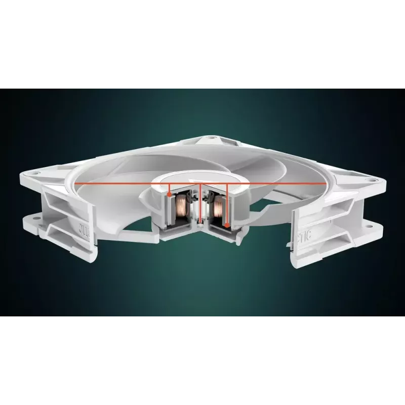 140 mm ventilators Arctic Freezer P14 Pro Reverse A-RGB (balts) — 166,5 m³/h, 5,1 mmH₂O, FDB, PWM, kabeļa sadalītājs