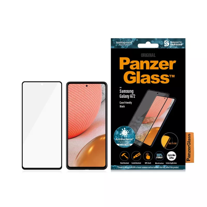 Ekrāna aizsargstikls PanzerGlass Samsung Galaxy A72 pret skrāpējumiem un triecieniem