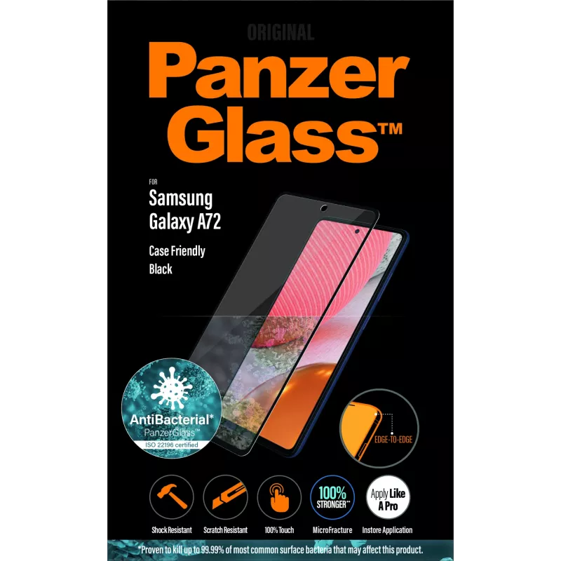 Ekrāna aizsargstikls PanzerGlass Samsung Galaxy A72 pret skrāpējumiem un triecieniem