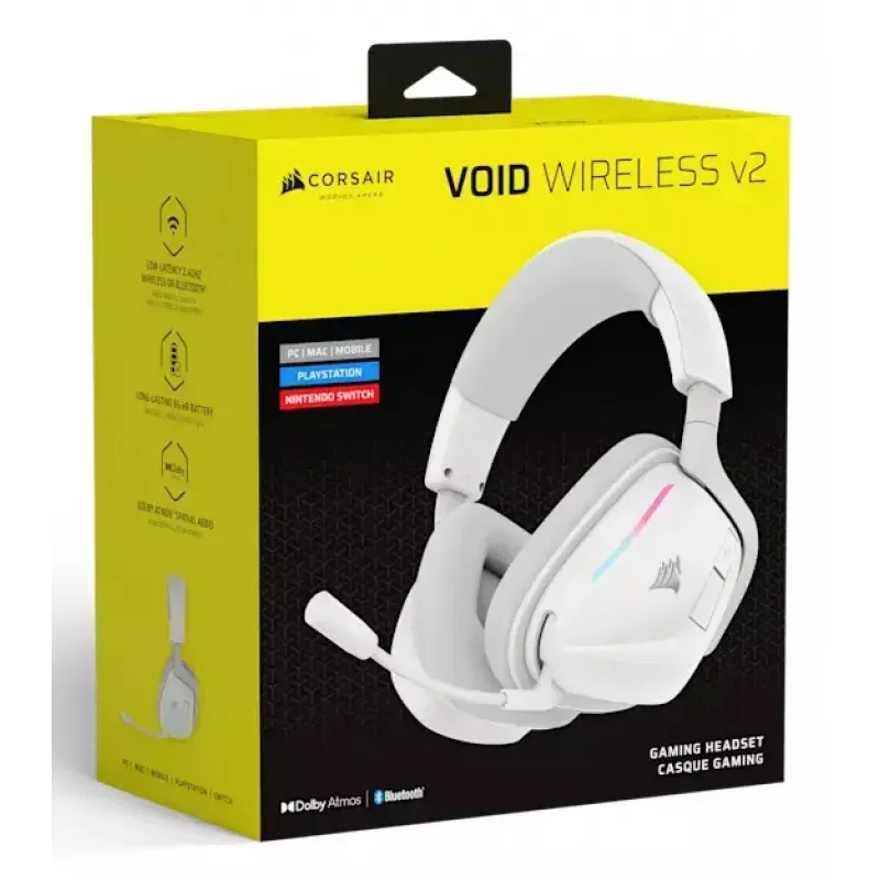 Austiņas Corsair VOID WIRELESS v2 vadu un bezvadu Bluetooth baltas